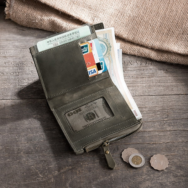 Handmade Leather Mens Cool Slim Leather Wallet Men Small Wallets Bifold for Men