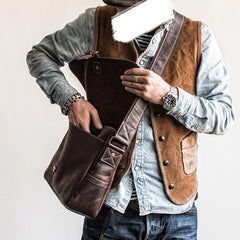 Genuine Leather Mens Messenger Bag Briefcase Laptop Bag Bike Bag Cycling Bag for men - iwalletsmen