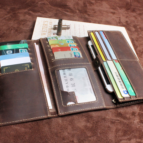 Handmade Leather Mens Wallet Cool Long Leather Wallet Clutch Wristlet Wallet for Men