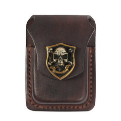 Cool Mens Leather Skull Zippo Lighter Cases with Loop Zippo lighter Holder with clips - iwalletsmen