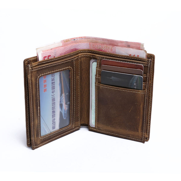 Genuine Leather Mens Cool Slim Leather Wallet Men Small Wallets Bifold for Men