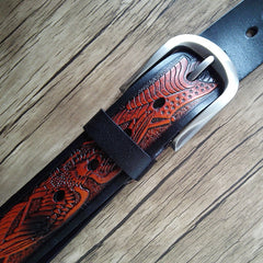 Handmade Genuine Leather Tooled Eagle Mens Leather Men Belt for Men Cool Leather Belt