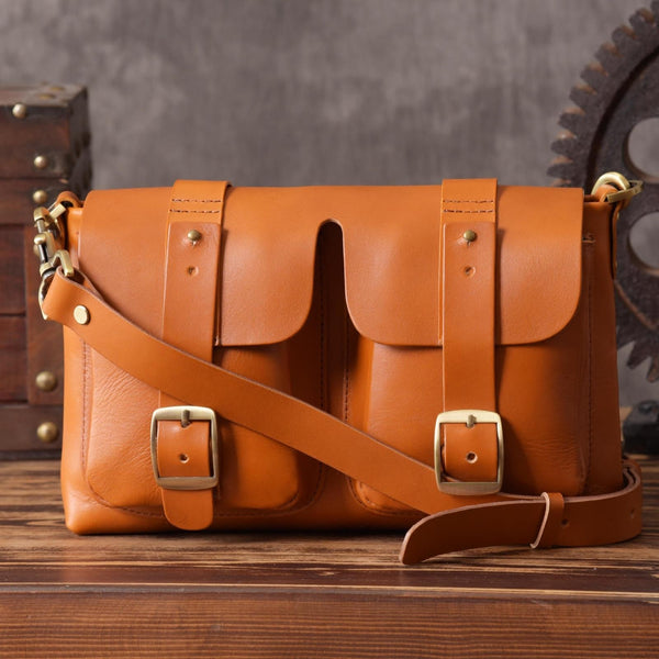 Handmade Leather Mens Cool Shoulder Bag Messenger Bag Chest Bag Bike Bag Cycling Bag for men