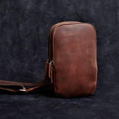Genuine Leather Mens Cool Chest Bag Sling Bag Crossbody Bag Travel Bag Hiking Bag for men
