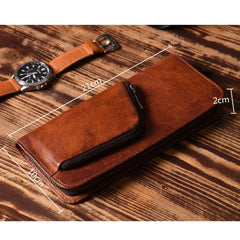 Handmade Leather Mens Cool Long Leather Wallet Zipper Phone Clutch Wallet for Men