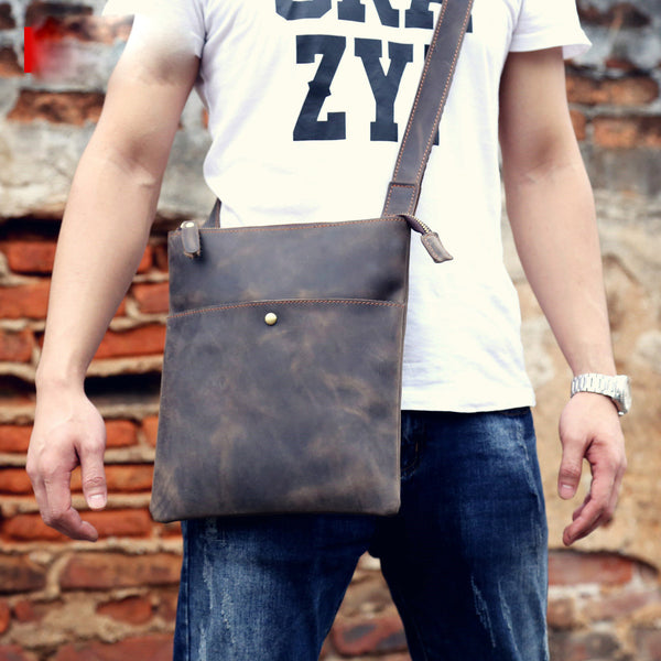 Handmade Leather Mens Cool Messenger Bag Square Bag Chest Bag Bike Bag Cycling Bag for men