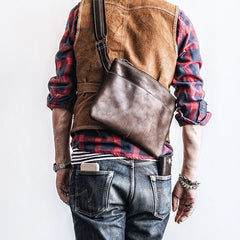 Genuine Leather Mens Cool Messenger Bag iPad Bag Chest Bag Bike Bag Cycling Bag for men