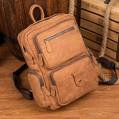 Cool Khaki Mens Leather 13inches Computer Backpack Camel Travel Backpack School Backpack for men - iwalletsmen