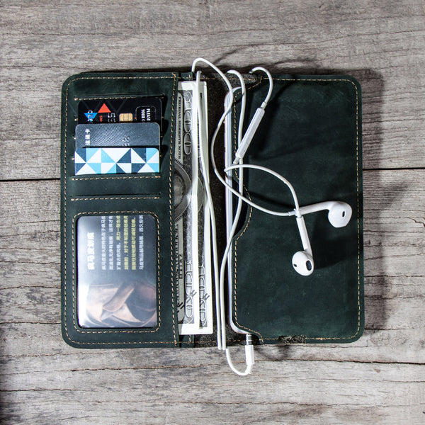 Leather Long Wallets for men Bifold Vintage Men Long Wallet