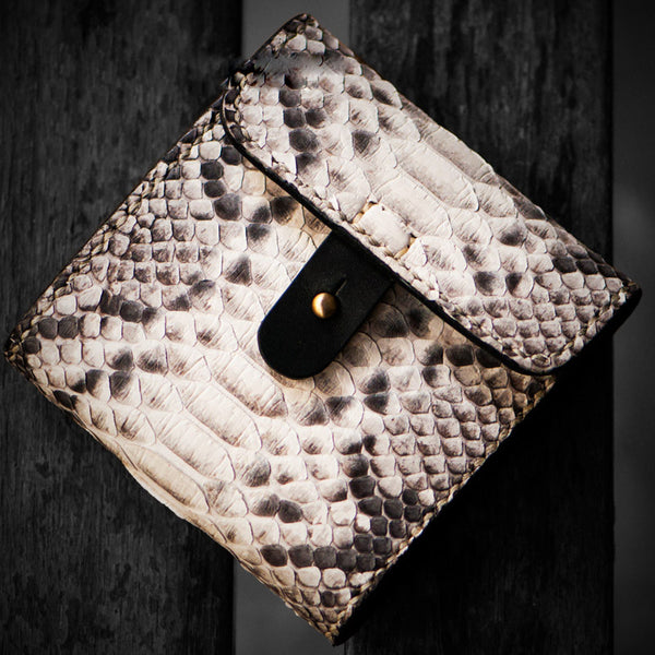 Handmade Leather Boa Skin Tooled Mens billfold Wallet Cool Slim Wallet Biker Wallet for Men