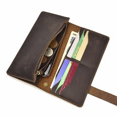 Handmade leather biker trucker wallet leather chain men Vintage Brown long wallet - iwalletsmen
