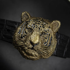 Handmade Genuine Leather Punk Rock Western Country Tiger Mens Cool Men Biker Trucker Leather Belt