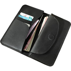 Black Leather Mens Bifold Long Wallets Personalized Handmade Black Travel Leather Wallet for Men - iwalletsmen