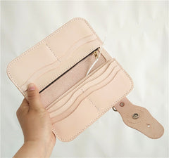 Handmade Mens Leather Biker Chain Wallets Cool Beige Long Biker Wallet with Chain - iwalletsmen