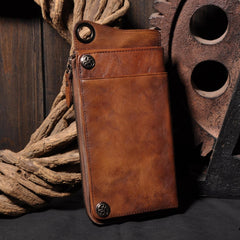 Handmade Mens Cool Long Leather Chain Wallet Cards Biker Trucker Wristlet Wallet - iwalletsmen