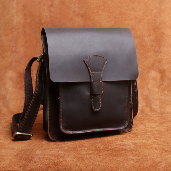 Handmade Leather Mens Cool Messenger Bag Square Bag Chest Bag Bike Bag Cycling Bag for men