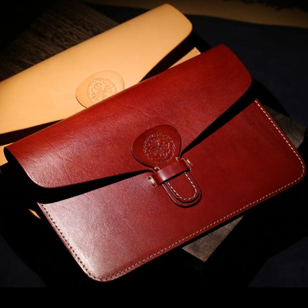 Handmade Leather Minimalist Mens Cool Long Leather iPad Bag Wristlet Clutch Wallet for Men
