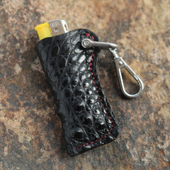 Cool Mens Leather Black disposable Lighter Case with Loop lighter Holder with clips - iwalletsmen