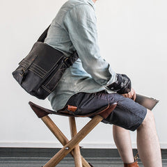 Genuine Leather Mens Cool Messenger Bag iPad Bag Chest Bag Bike Bag Cycling Bag for men