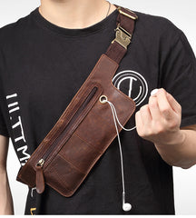 Vintage Leather Slim Fanny Pack Mens Waist Bag Hip Pack Belt Bag for Men - iwalletsmen