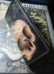 Handmade Leather Skull Tooled Mens Long Wallet Cool Leather Wallet Clutch Wallet for Men