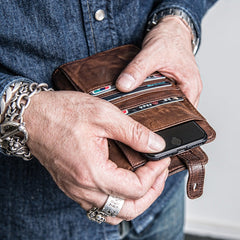 Genuine Leather Mens Cool billfold Leather Wallet Men Cards Wallets Bifold for Men