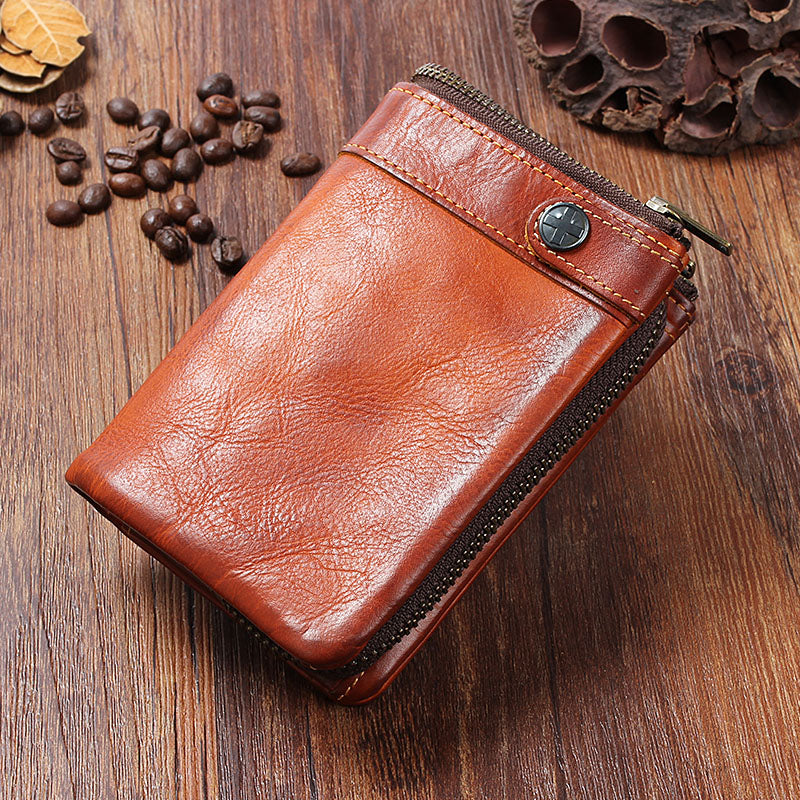 Brown Handmade Men Short Leather Wallet