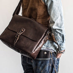 Genuine Leather Mens Messenger Bag Briefcase Laptop Bag Bike Bag Cycling Bag for men - iwalletsmen