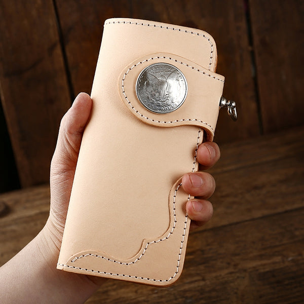 Handmade Leather Biker Chain Wallet Mens Cool Chain Long Wallet with Chain - iwalletsmen