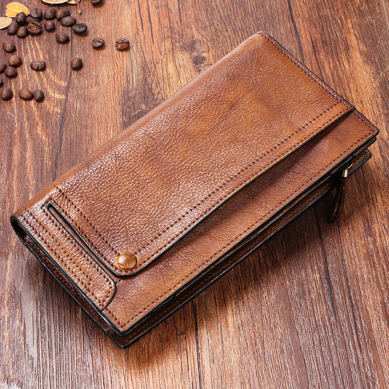 Handmade Leather Mens Cool Long Leather Wallet Bifold Clutch Wallet fo –  iwalletsmen