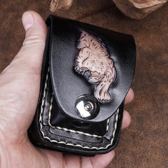 Cool Leather Mens Engraved Tiger Cigarette Holder Cases lighter Holder for Men - iwalletsmen