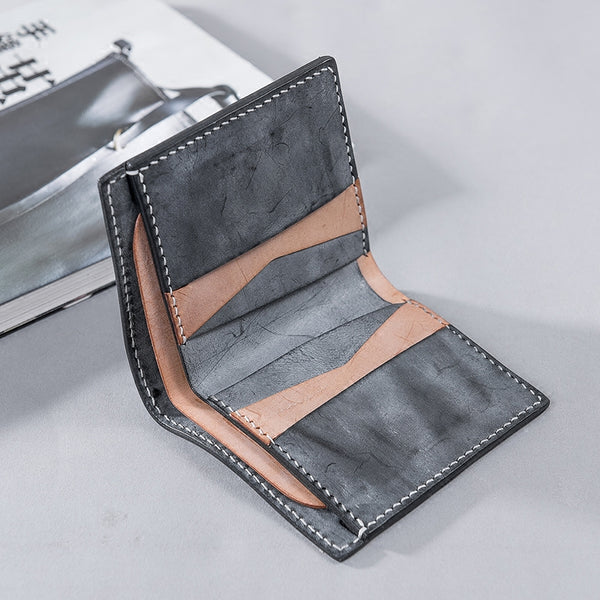 Handmade Leather Mens Cool Slim Leather Wallet Men Small Wallets Bifold for Men