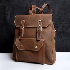 Genuine Leather Mens Cool Backpack Sling Bag Large Black Travel Bag Hiking Bag for men