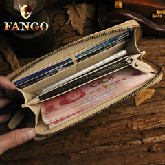 Handmade Leather Floral Floral Mens Cool Zipper Phone Travel Long Wallet Card Holder Card Slim Clutch Wallets for Men