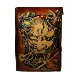 Handmade Leather Tooled Mens Cool Long Leather iPad Bag Wristlet Clutch Wallet for Men
