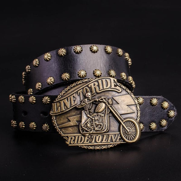Handmade Genuine Leather Punk Rock Skull Rider Mens Cool Men Biker Trucker Leather Belt
