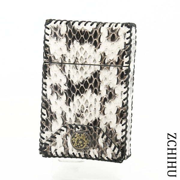 Cool Handmade Leather Snake Mens White Engraved Cigarette Holder Case for Men - iwalletsmen