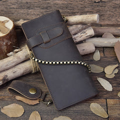 Handmade leather biker trucker wallet leather chain men Vintage Brown long wallet - iwalletsmen