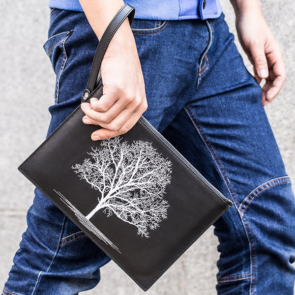 Handmade Leather Mens Clutch Cool Slim Wallet Zipper Clutch Wristlet Wallet for Men - iwalletsmen