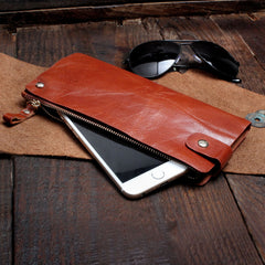 Genuine Leather Mens Cool Long Leather Wallet Card Wallet Clutch Wristlet Wallet for Men