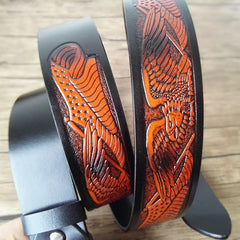 Handmade Genuine Leather Tooled Eagle Mens Leather Men Belt for Men Cool Leather Belt