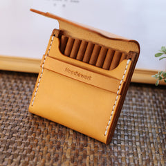 Cool Wooden Beige Leather Mens 10pcs Cigarette Case Custom Cigarette Holder for Men - iwalletsmen