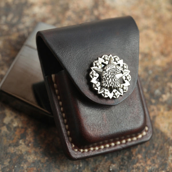 Cool Mens Leather Eagle Zippo Lighter Case with Loop Zippo lighter Holder with clips - iwalletsmen