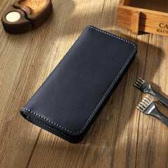 Black Leather Mens Bifold Long Wallets Personalized Handmade Black Travel Leather Wallet for Men - iwalletsmen