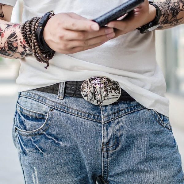 Handmade Genuine Leather Punk Rock Western Country Skull Mens Cool Men Biker Trucker Leather Belt