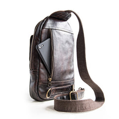 Genuine Leather Mens Cool Chest Bag Sling Bag Crossbody Bag Travel Bag Hiking Bag for men