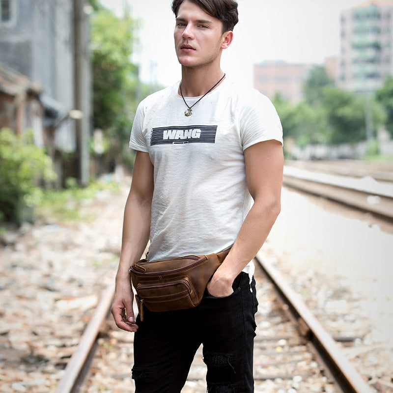 Vintage Leather Fanny Pack Mens Waist Bag Hip Pack Belt Bag Bumbag for –  iwalletsmen