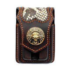 Vintage Leather Mens Skull Cool Cigarette Holder Case with lighter Holder for Men - iwalletsmen