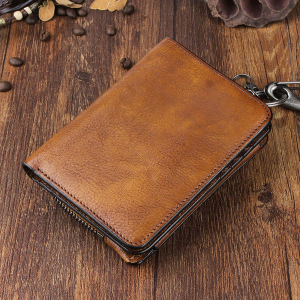 Handmade Leather Mens Chain Biker Wallet Cool Leather Wallet Trifold billfold Wallets - iwalletsmen