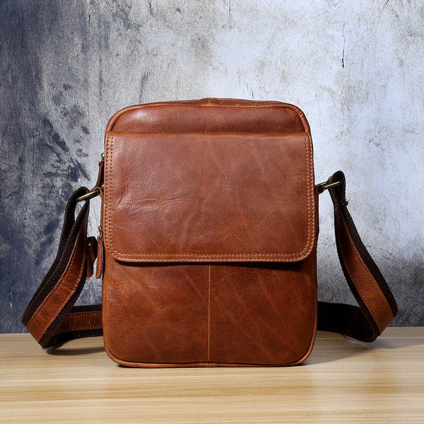 Genuine Leather Mens Cool Messenger Bag Small Bag Chest Bag Bike Bag Cycling Bag for men